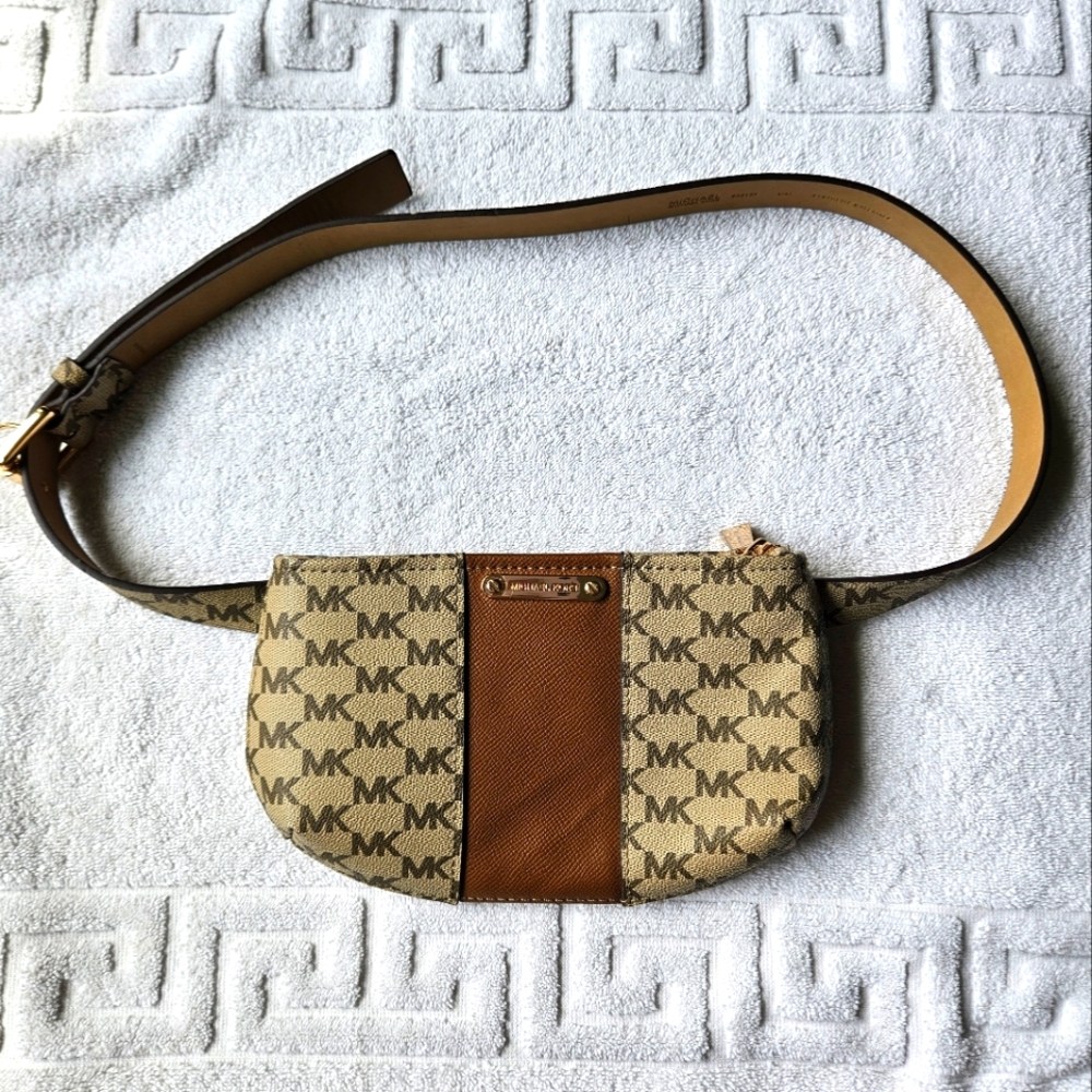 Michael Kors brown tan belt bag Fanny Pack handbag purse LARGE XL